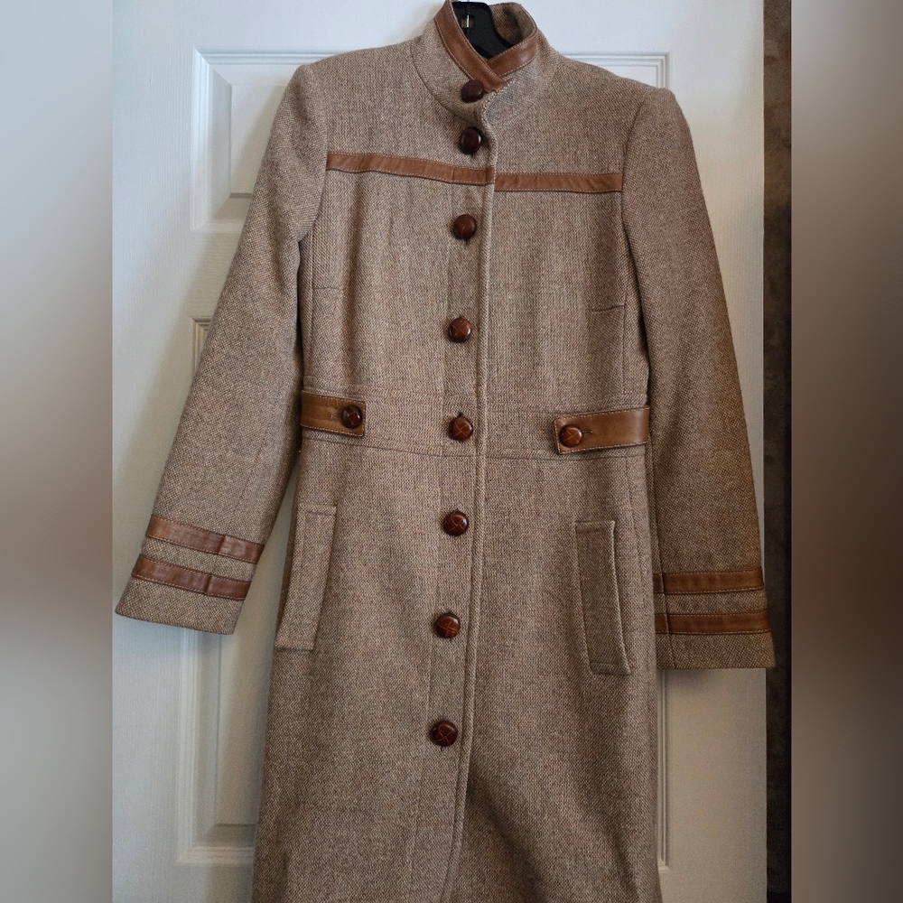 Vintage Michael Kors Wool Military Style Coat with Leather Accents